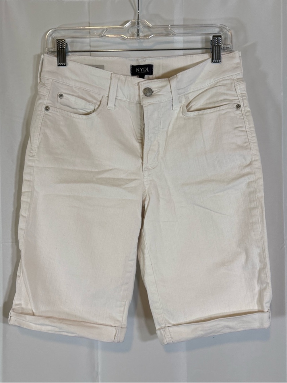 NYDJ Off-White High-Rise Shorts with Branded Button